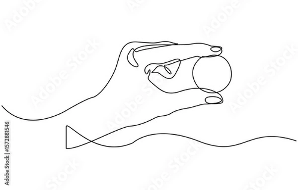 Fototapeta Hand holds coin continuous one line drawing art savings and investment money concept, of a hand holding a coin financial business single line vector illustration.