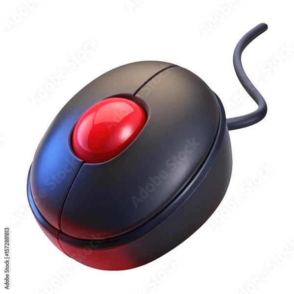 Fototapeta 3d computer mouse with red ball isolated on transparent background