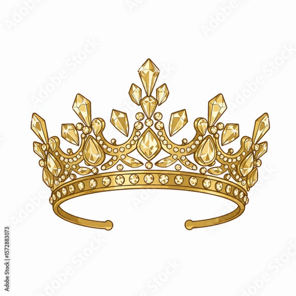 Fototapeta Golden crown jewelry png shines with transparent background and gems, isolated on white
