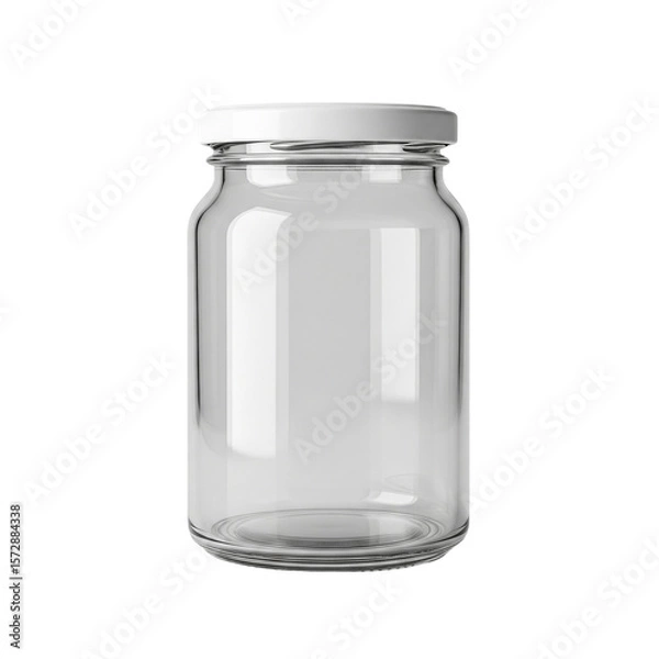 Fototapeta Empty Transparent Glass Jar with White Screw-On Lid – Cylindrical Shape, Transparent Background Generative Ai.
