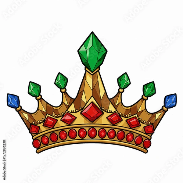 Fototapeta Royal crown png with gems, transparent background and golden shine, isolated on white
