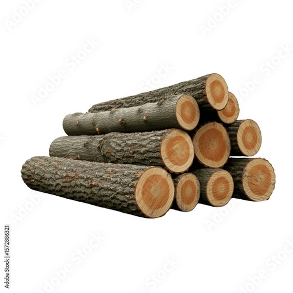 Fototapeta Rustic Charm: Natural Wooden Log Pile in Detailed View (transparent background) Generative Ai.