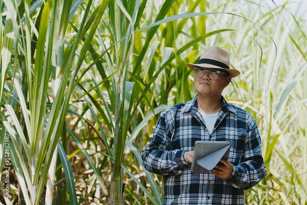 Fototapeta The owner of the corn field is analyzing the harvested corn.