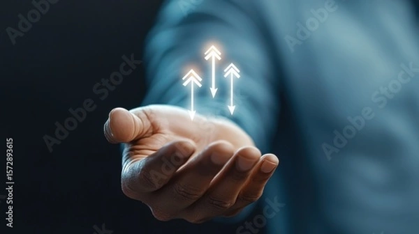 Fototapeta Hand Reaching Out with Arrows Indicating Growth and Progress