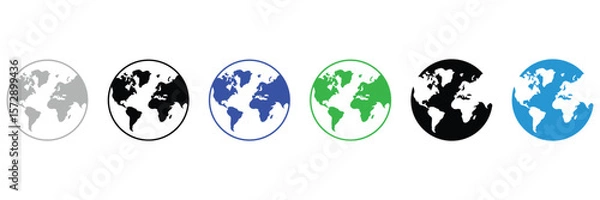 Obraz Global planet earth map vector world illustration symbol set of colorful continents shapes icons with round flat simple border.