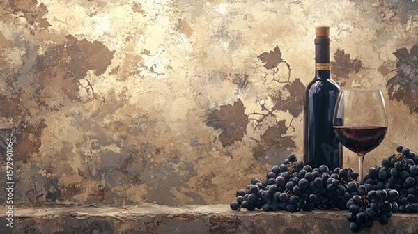 Obraz wine bottle and grapes