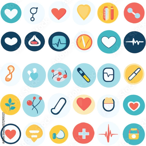 Fototapeta Flat heart icons set for web design and media interface