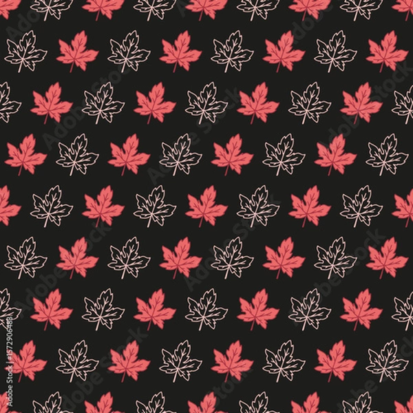 Fototapeta Decorative Fall Season red Maple Leaves Pattern. Seamless vector pattern of red maple leaves on a black background, Ideal for autumn, fall, nature, and seasonal-themed designs