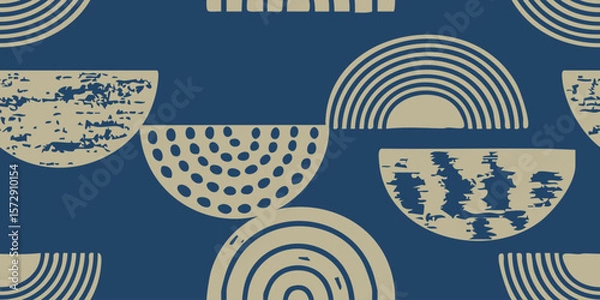 Fototapeta Semi circle abstract background. Hand drawn pattern design. Blue background.