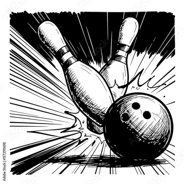 Obraz Striking Strike: A bowling ball colliding with pins in a dynamic display of energy and motion, the intensity of the moment.