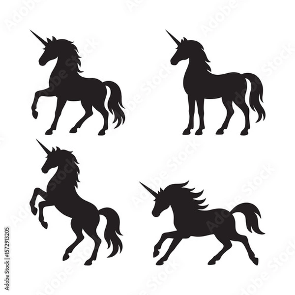 Fototapeta Mythical Unicorn Horse Silhouettes Vector Fantasy Collection 