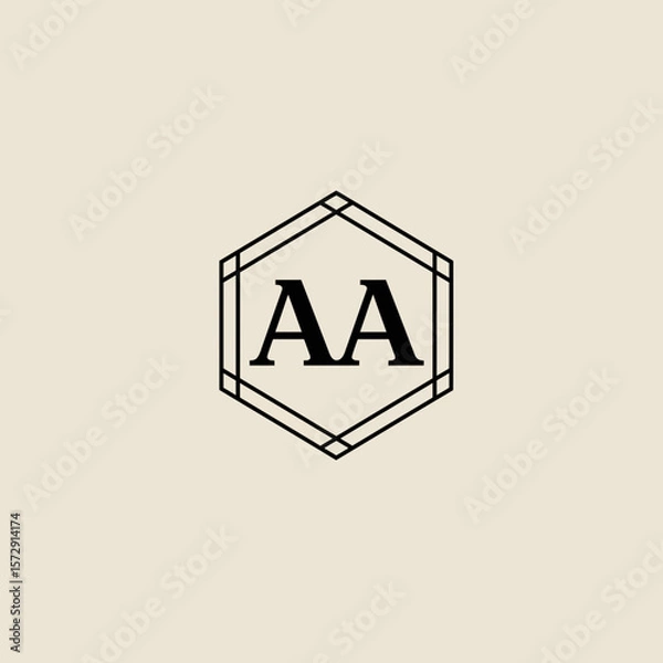 Fototapeta Elegant monogram logo design featuring the letters AA within a geometric hexagon frame, perfect for branding, wedding invitations, or sophisticated stationery projects.