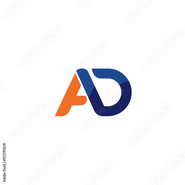 Fototapeta A sleek, contemporary graphic design abstractly representing the letters A and D in vibrant orange and deep blue, ideal for corporate branding.