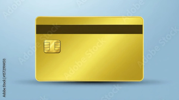 Obraz Golden Credit Card with Black Stripe on Light Blue Background Representing Luxury and Financial Transactions