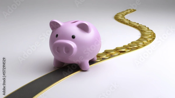 Obraz Piggy Bank on a Path of Golden Coins Representing Savings and Financial Journey Towards Wealth