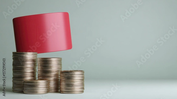 Obraz Red Observing Tube Above Stacked Coins Representing Financial Growth And Economic Stability