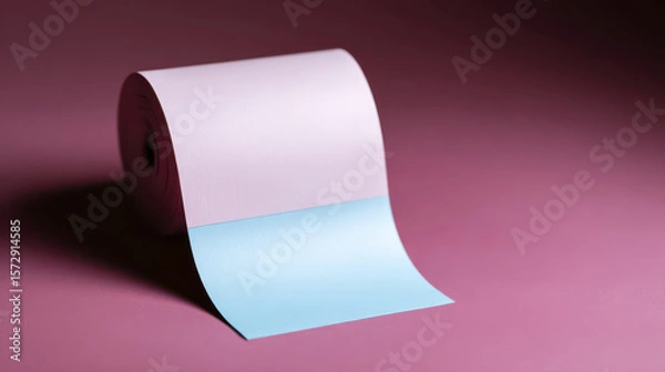 Obraz Roll of Smooth Two-Toned Paper with Blue and Pink Colors Against Minimalist Background