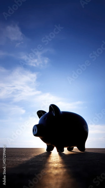 Obraz Silhouette of a Piggy Bank Against a Sunset Sky Symbolizing Personal Savings and Financial Growth