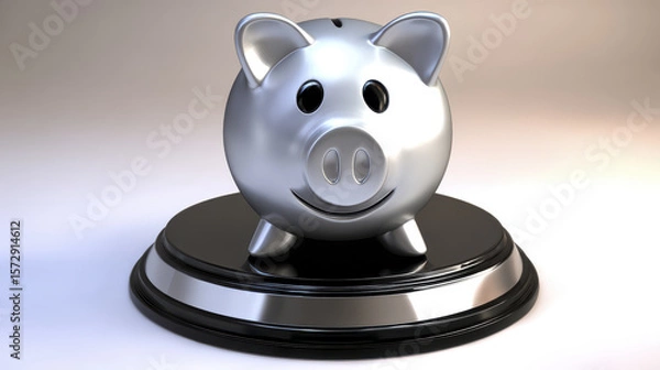 Obraz Shiny Metallic Piggybank on a Black Base Symbolizing Wealth and Financial Planning