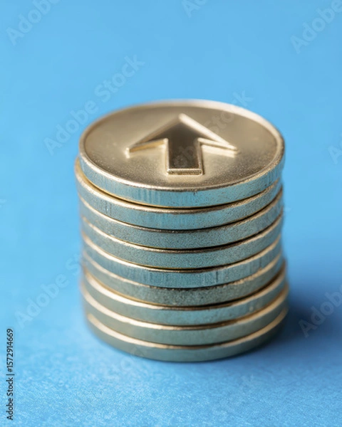 Obraz Stack of Golden Coins with Arrow Symbol Representing Financial Growth and Investment Opportunities