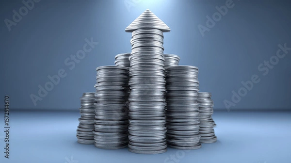 Fototapeta Stack of Coins Forming an Upward Arrow Symbolizing Financial Growth and Investment Success