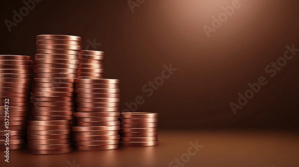 Obraz Stacks of Coins Representing Wealth and Financial Investment on a Dark Background with Soft Lighting