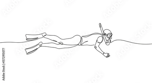 Obraz Diving person snorkeling underwater in a minimalist design