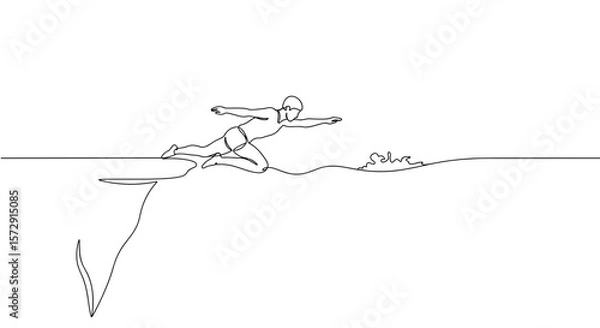 Obraz Line art swimmer gliding on water