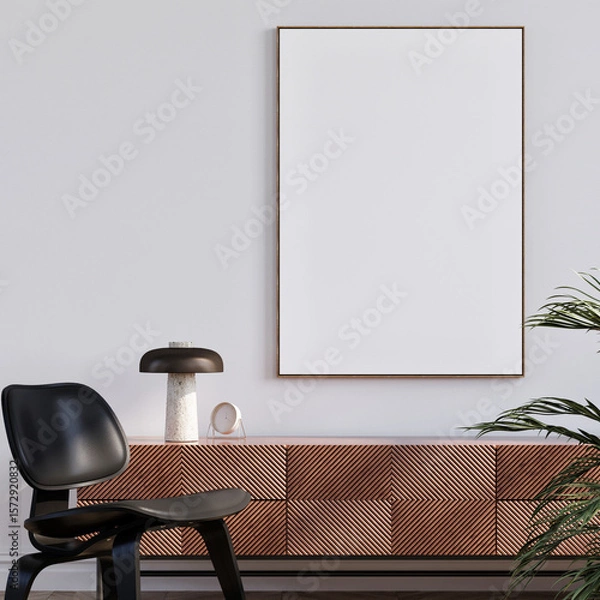 Fototapeta Mock up poster in working space, minimalistic design, 3d illustration.
