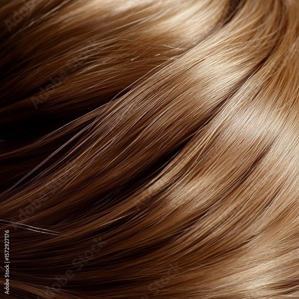 Fototapeta A bottle of shiny hair serum sits next to a strand of light brown hair arranged in an elegant curl. The product stands out with its shiny texture and backlight. Beauty product photography.