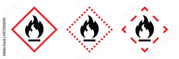 Fototapeta Flammable materials warning sign. Flammable substances icons set vector .
