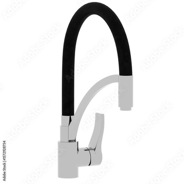 Fototapeta 3d render modern kitchen faucet black handle with transparent background