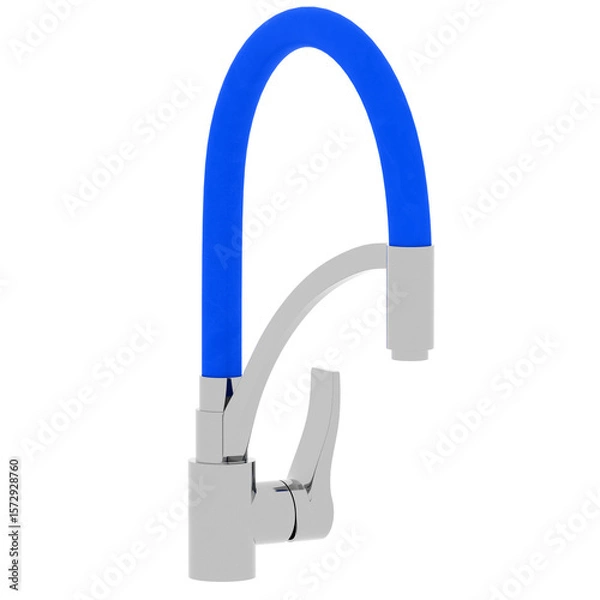 Fototapeta 3d render modern kitchen faucet blue handle with transparent background