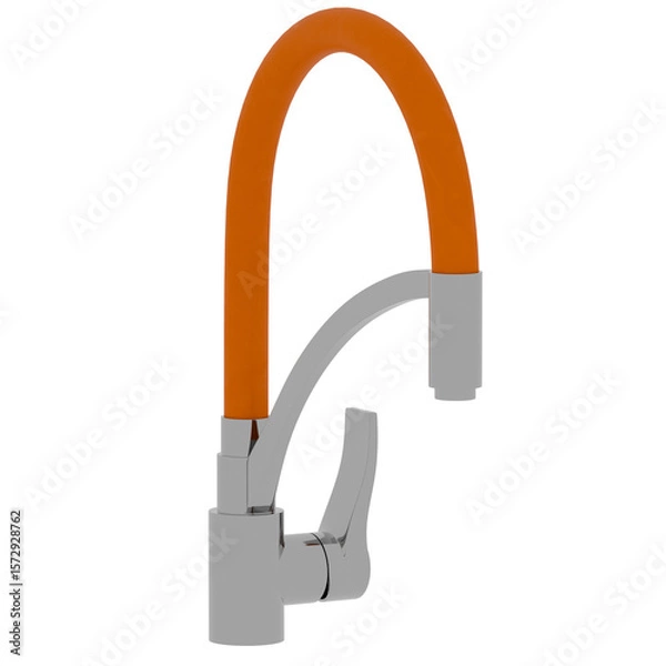 Fototapeta 3d render modern kitchen faucet yellow handle with transparent background