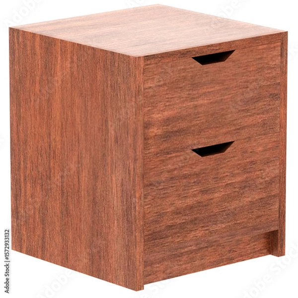 Fototapeta 3d render wooden two drawer nightstand with transparent background