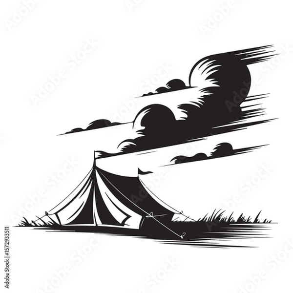 Fototapeta Minimalist Black Tent Silhouette Vector on White Background – Outdoor Camping Design for Adventure Projects with Dome, Ridge, A-Frame, and Tunnel Tent Styles. Thank You . 