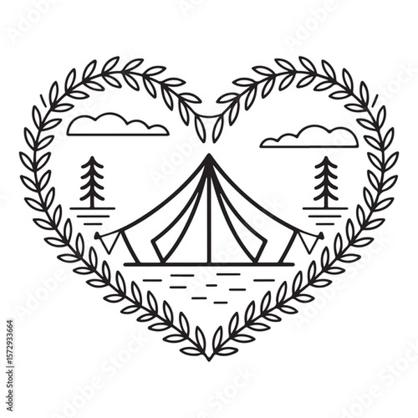 Fototapeta Minimalist Black Tent Silhouette Vector on White Background – Outdoor Camping Design for Adventure Projects with Dome, Ridge, A-Frame, and Tunnel Tent Styles. Thank You . 