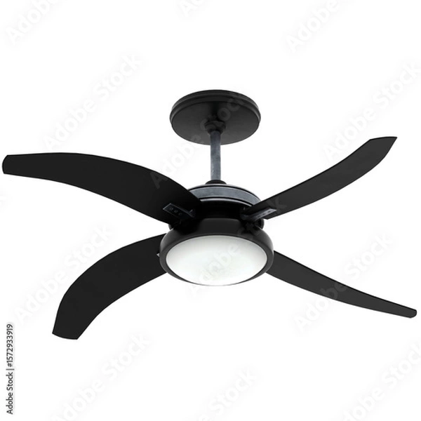 Fototapeta 3d render modern black ceiling fan with transparent background