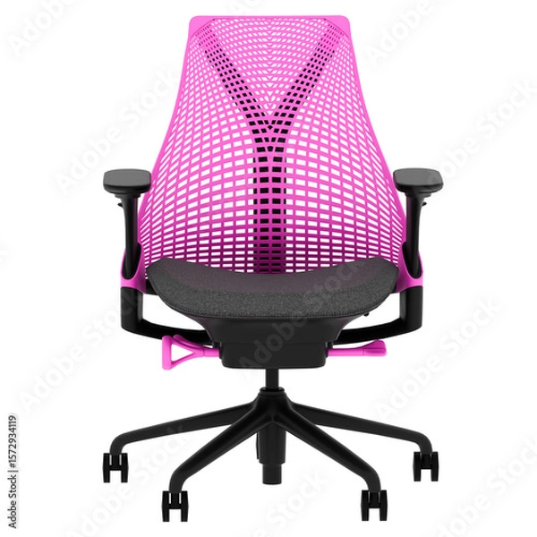 Fototapeta 3d render ergonomic pink mesh office chair with transparent background