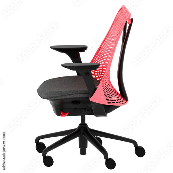 Fototapeta 3d render ergonomic red mesh office chair with transparent background