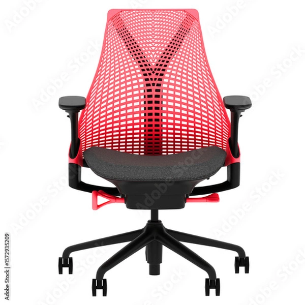 Fototapeta 3d render ergonomic red mesh office chair with transparent background