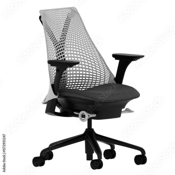 Fototapeta 3d render ergonomic grey mesh office chair with transparent background