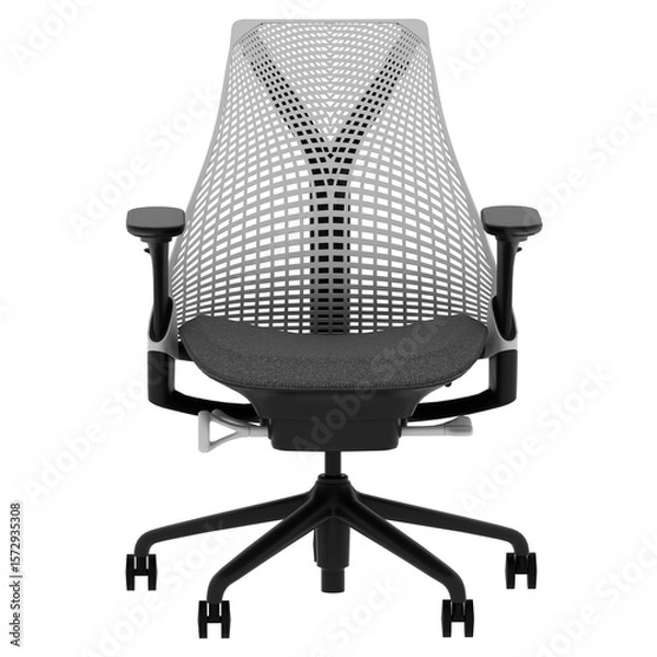 Fototapeta 3d render ergonomic grey mesh office chair with transparent background