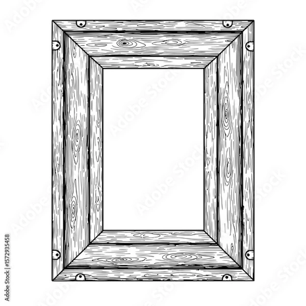 Obraz Rustic Wood Frame: An artistic representation of a traditional wooden frame, showcasing its rustic charm with intricate wood grain details, ready to complement any artistic creation.