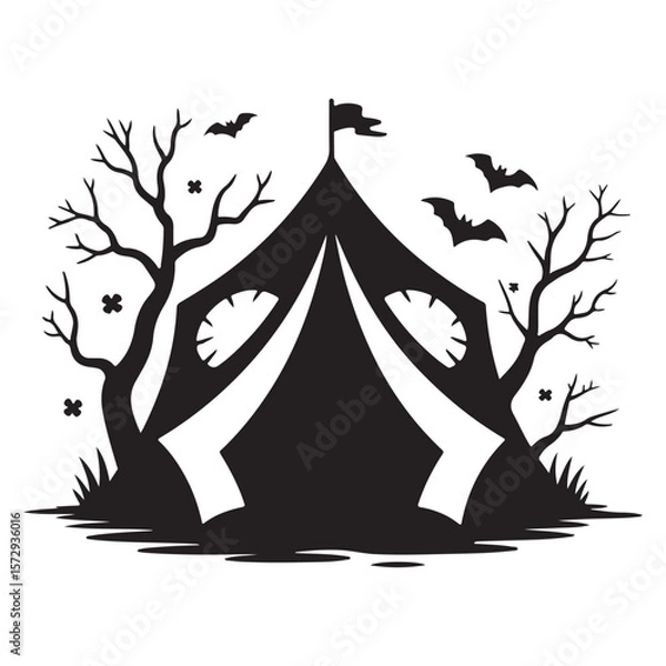 Fototapeta Minimalist Black Tent Silhouette Vector on White Background – Outdoor Camping Design for Adventure Projects with Dome, Ridge, A-Frame, and Tunnel Tent Styles. Thank You . 
