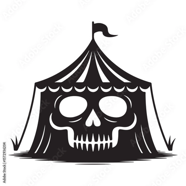 Fototapeta Minimalist Black Tent Silhouette Vector on White Background – Outdoor Camping Design for Adventure Projects with Dome, Ridge, A-Frame, and Tunnel Tent Styles. Thank You . 