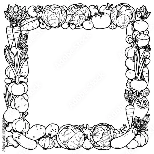 Obraz Vegetable Frame: An intricately illustrated frame crafted from a colorful assortment of fresh, vibrant vegetables, perfect for culinary projects and healthy eating concepts.