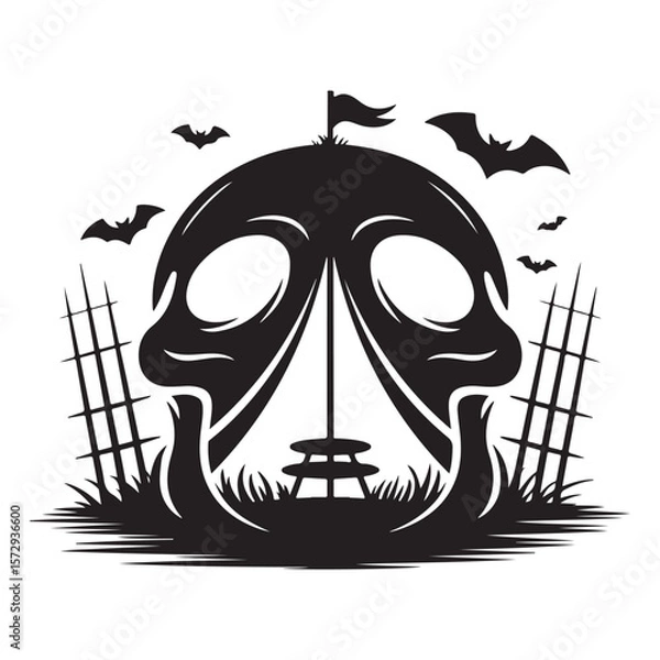 Fototapeta Minimalist Black Tent Silhouette Vector on White Background – Outdoor Camping Design for Adventure Projects with Dome, Ridge, A-Frame, and Tunnel Tent Styles. Thank You . 