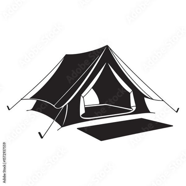 Fototapeta Minimalist Black Tent Silhouette Vector on White Background – Outdoor Camping Design for Adventure Projects with Dome, Ridge, A-Frame, and Tunnel Tent Styles. Thank You . 