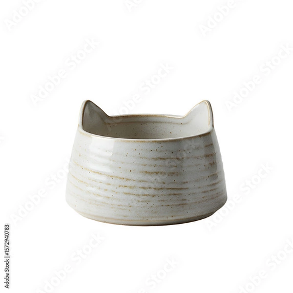 Fototapeta Empty ceramic cat bowl with cat ears design on transparent background